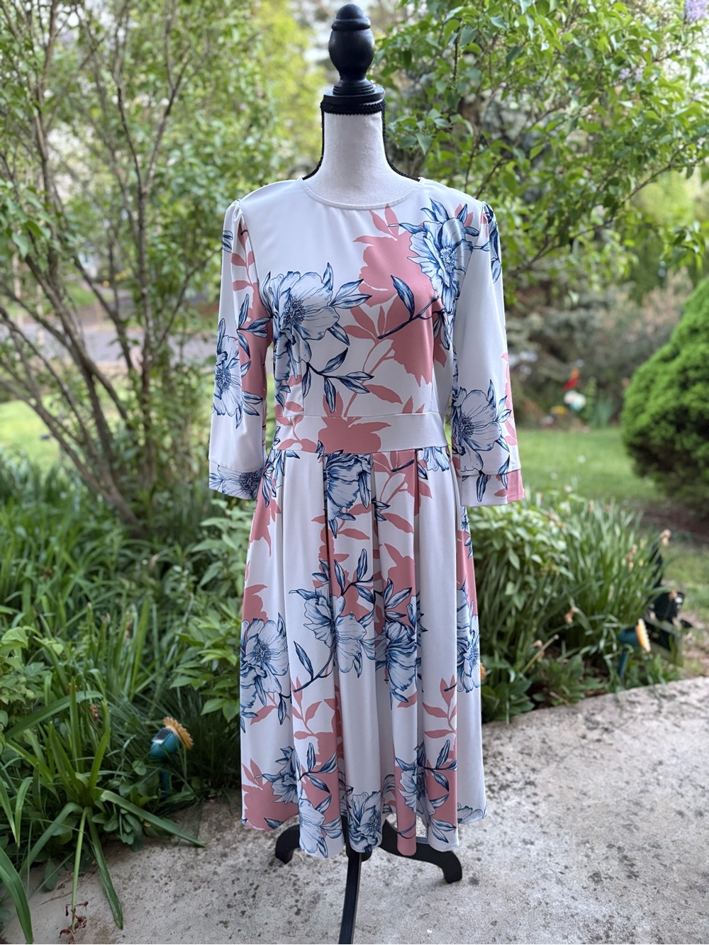 Floral Midi Dress in Blush & Navy